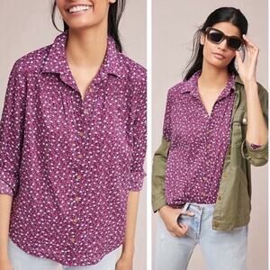 Maeve Anthropologie Calico Button Down Shirt Womens 2 Purple Floral Cottagecore